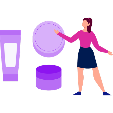 Girl pointing to skin care cream  Illustration