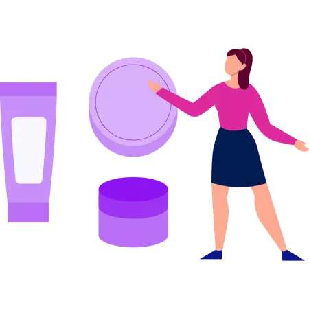 Girl pointing to skin care cream  Illustration