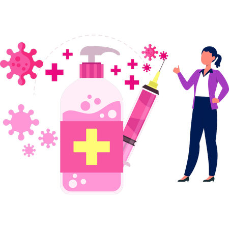 Girl pointing to vaccine for virus  Illustration