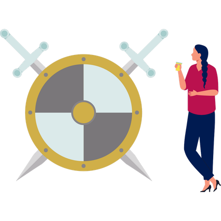 Girl pointing token shield  Illustration