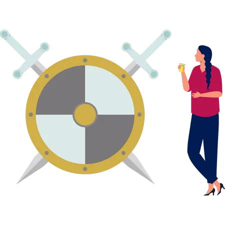 Girl pointing token shield  Illustration