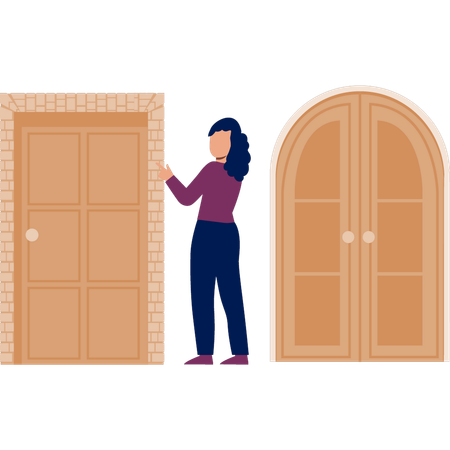 Girl pointing towards door way  Illustration