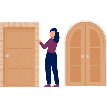 Girl pointing towards door way  Illustration