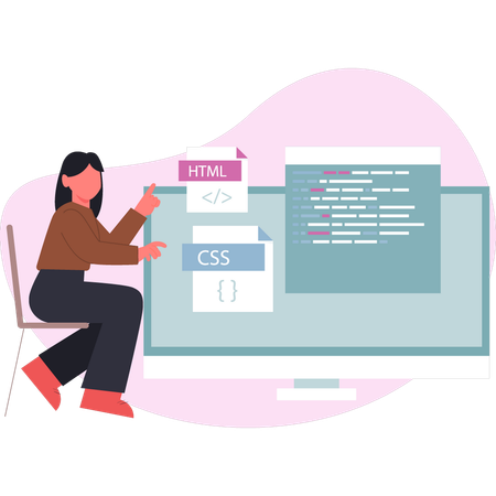 Girl pointing web coding  Illustration