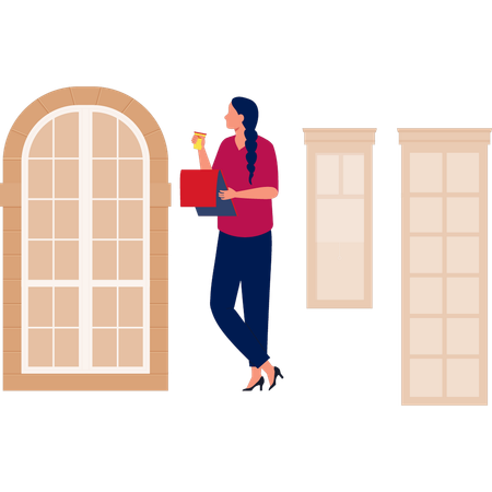 Girl pointing window design  Illustration