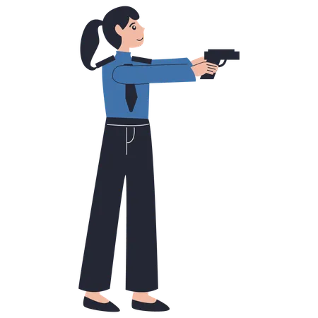 Girl Police Shooting Action  Illustration
