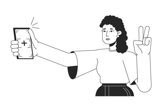 Girl posing for selfie with peace fingers  Illustration