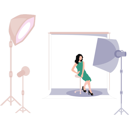 Girl posing in studio for pictures  イラスト