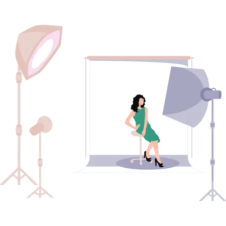 Girl posing in studio for pictures  イラスト
