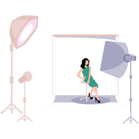 Girl posing in studio for pictures  Illustration