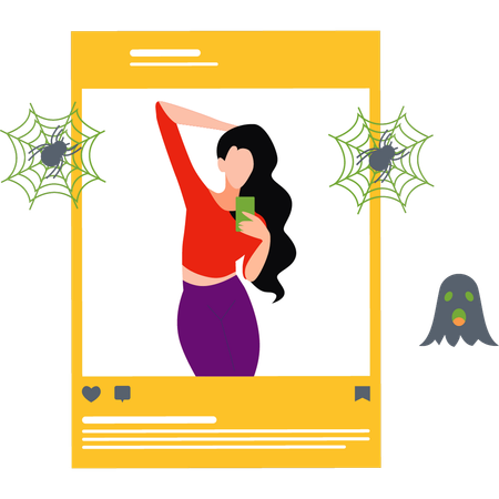 Girl posting Halloween pictures  Illustration