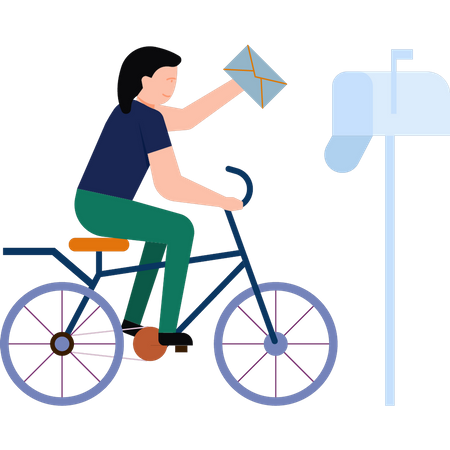 Girl posting letter on bicycle Illustration