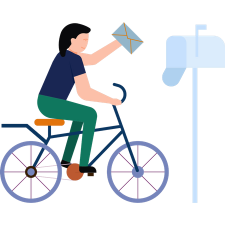 Girl posting letter on bicycle  Illustration