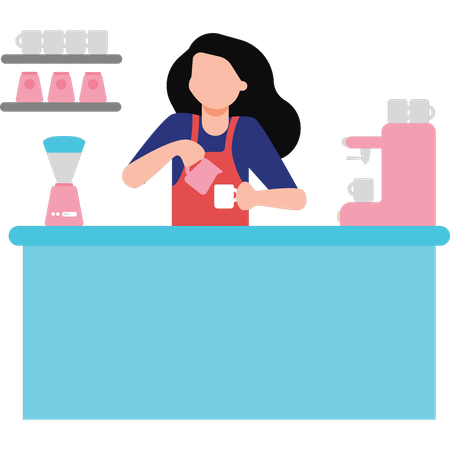 Girl pouring coffee into cup  Illustration