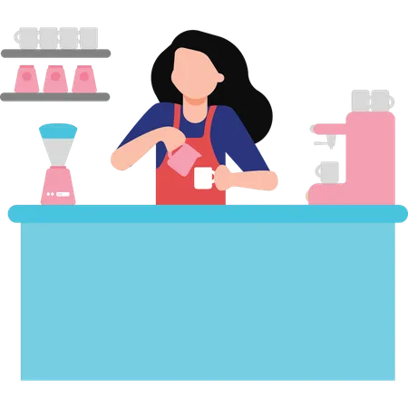The Girl Is Pouring Coffee Into The Cup Illustration
