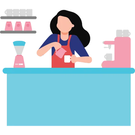 Girl pouring coffee into cup  Illustration