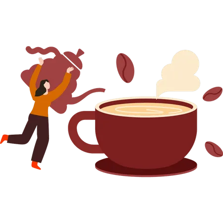 Girl pouring coffee into cup  Illustration