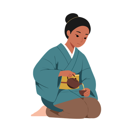 Girl pouring milk in vessel  Illustration