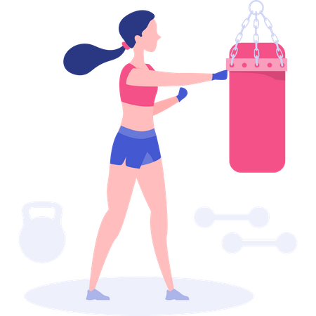 Girl practice with punching bag for fitness  Illustration