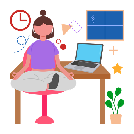 Girl Practice yoga during breaks  Illustration