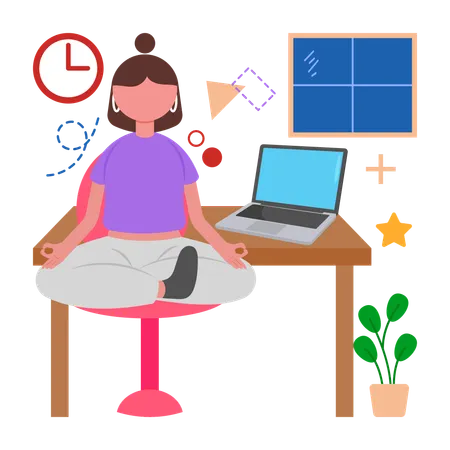 Girl Practice yoga during breaks  Illustration