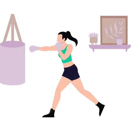 The Girl Is Practicing Boxing Illustration