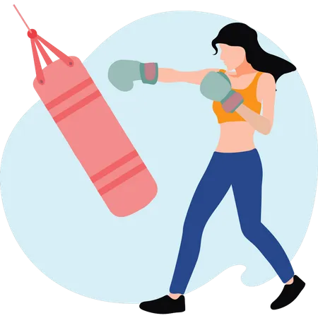 The Girl Is Practicing Boxing Illustration