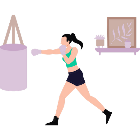 Girl practicing boxing  Illustration