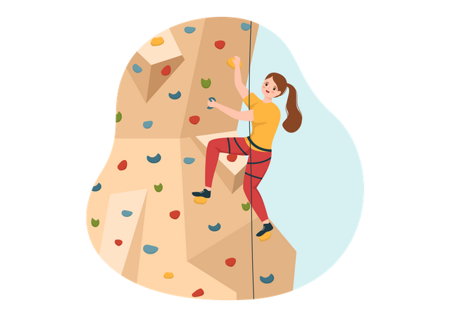 Girl practicing cliff climbing Illustration