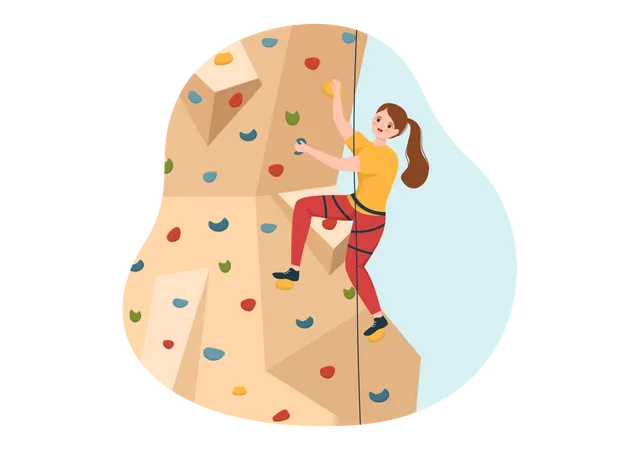 Girl practicing cliff climbing Illustration