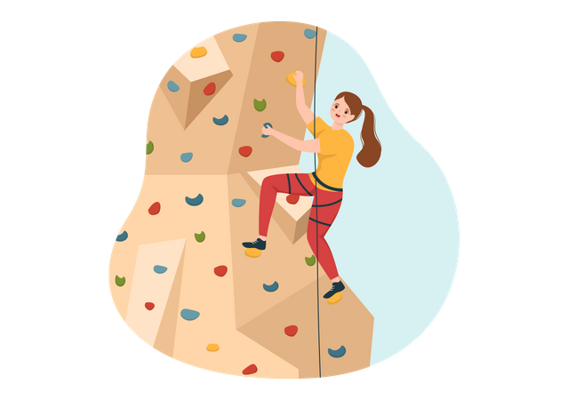 Girl practicing cliff climbing  Illustration