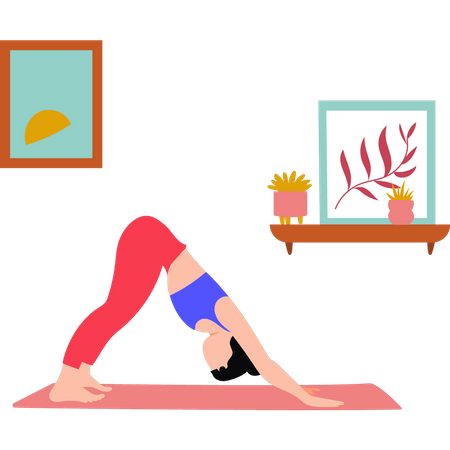 Girl practicing downward dog pose  Illustration