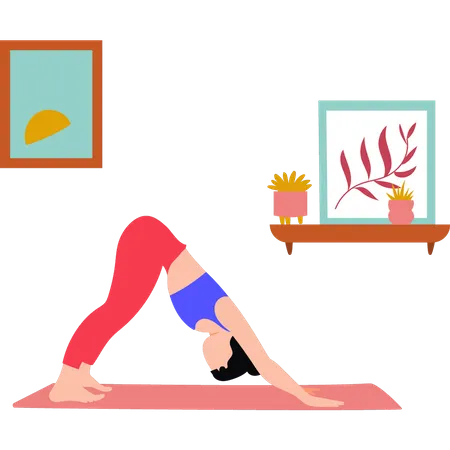 Girl practicing downward dog pose  Illustration