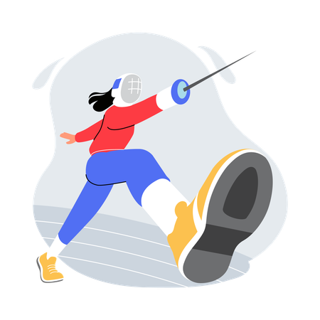 Girl Practicing Fencing  Illustration