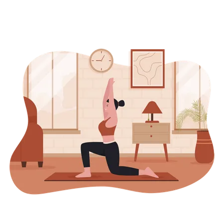 Girl practicing yoga in living room  Illustration