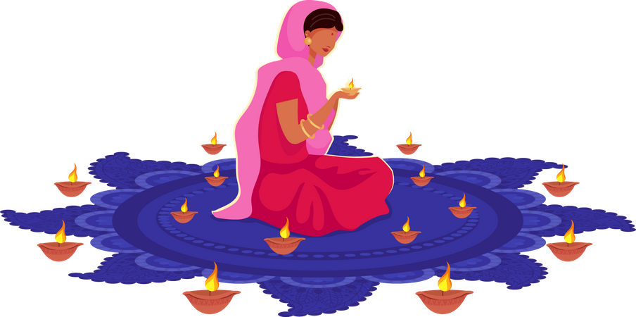 Girl praying on Diwali  Illustration