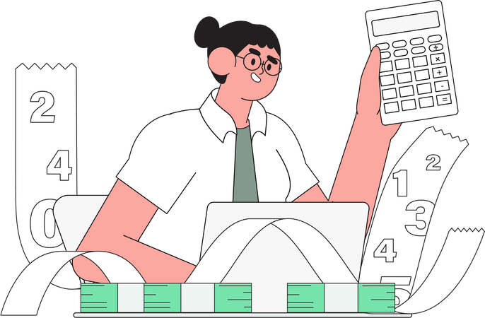 Girl preparing documents for tax calculation  Illustration