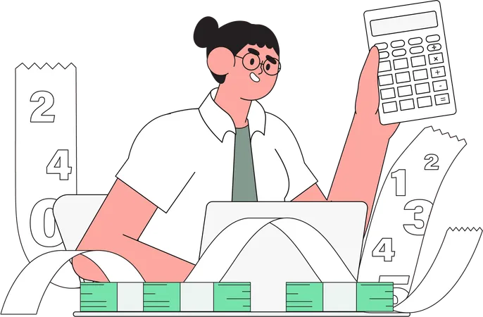 Girl preparing documents for tax calculation  Illustration