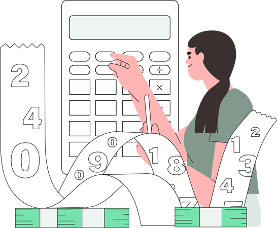 Girl preparing documents for tax calculation  Illustration