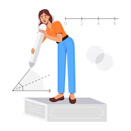 Girl preparing for geometry exam  Illustration