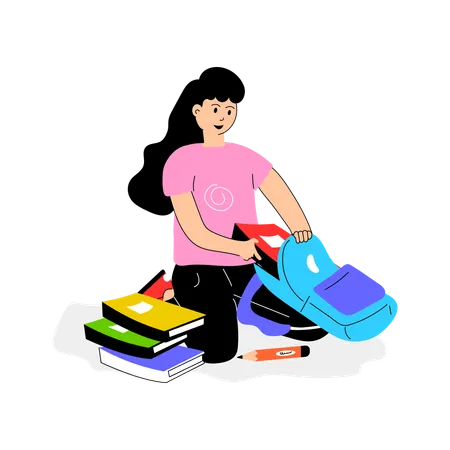 Girl preparing school backpack  Illustration