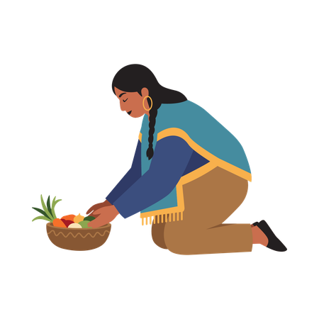 Girl Preparing Traditional Dish  Illustration