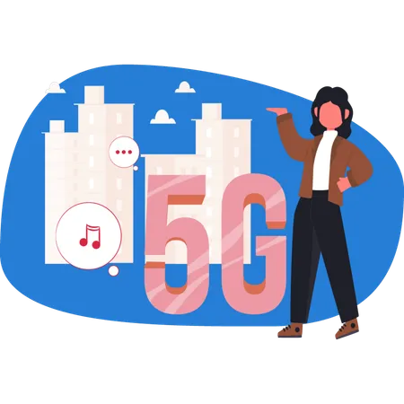 Girl  presenting 5G internet service  Illustration