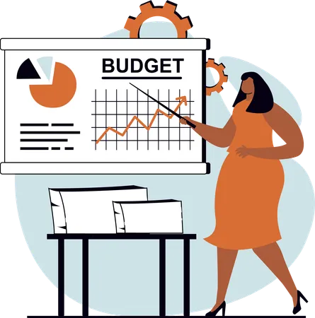 Girl presenting budget report  Illustration