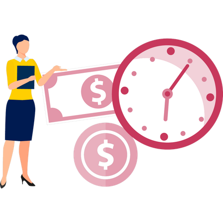 Girl presenting business clock  Illustration