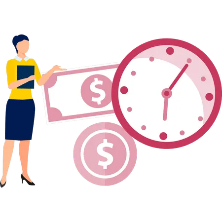 Girl presenting business clock  Illustration