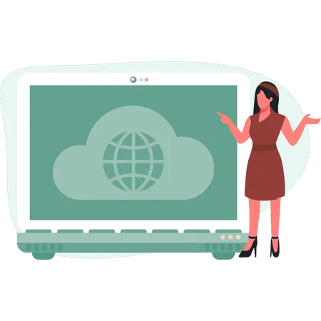 Girl presenting cloud global on laptop  Illustration