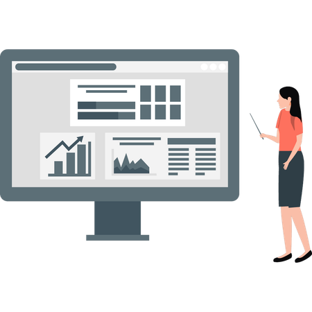 Girl presenting data optimization report  Illustration