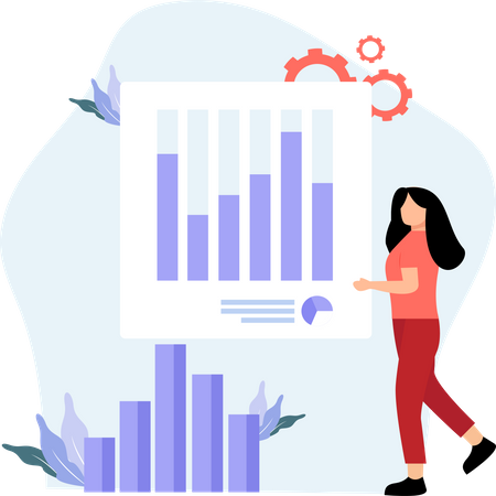 Girl presenting data statistics  Illustration