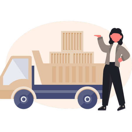 Girl  presenting delivery van  Illustration